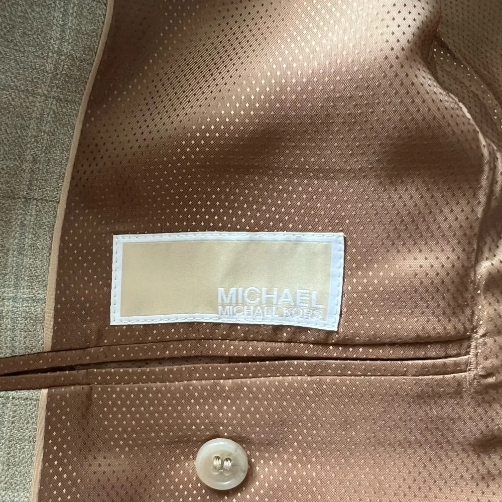 Michael Kors Beige Silk Blend Windowpane Print Sportcoat
